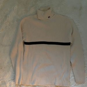 Mens Polo by Ralph Lauren Turtleneck Sweater sizer XL, white with navy stripe
